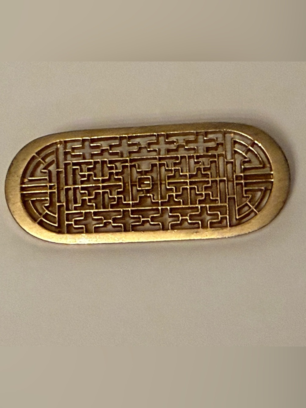 MFA SIGNED BROOCH VINTAGE GOLD TONE INTRICATE OPEN WORK ART DECO 2.5”